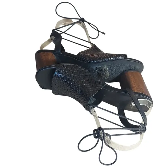 Vagabond Carol Black Leather Woven Strappy Block Heel Sandals