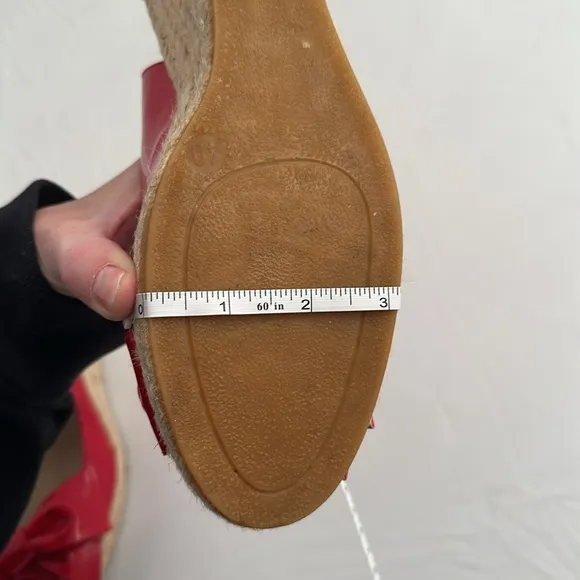 Valentino Garavani red patent leather bow wedge open toe espadrille sandals