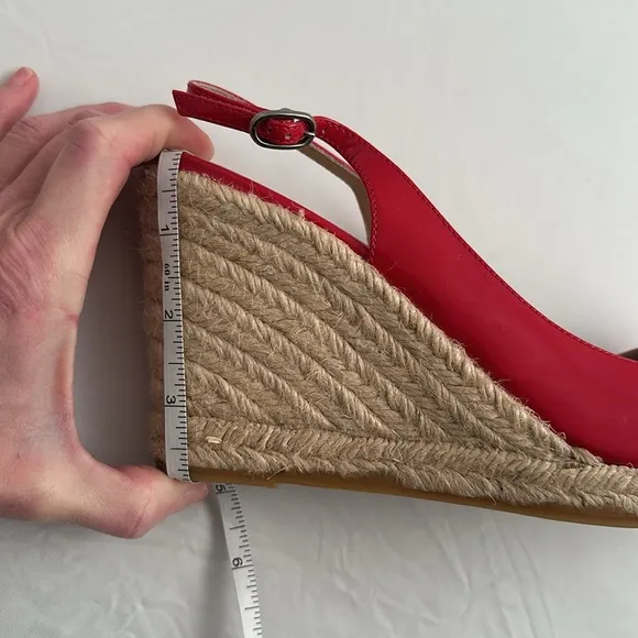 Valentino Garavani red patent leather bow wedge open toe espadrille sandals