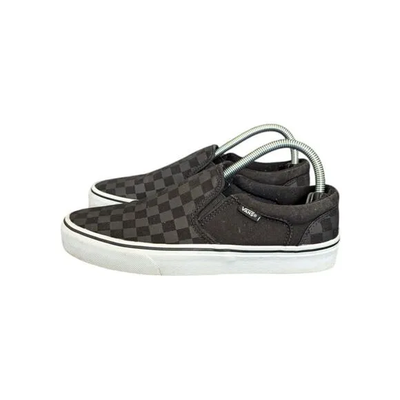 VANS Asher Checkerboard Slip On Shoes Sneakers Skateboarding Skater Gray Black