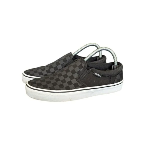 VANS Asher Checkerboard Slip On Shoes Sneakers Skateboarding Skater Gray Black