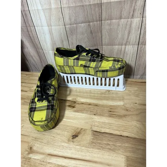 Vans Authentic Platform 2.0 Shoes Plaid Yellow Lemon Chrome Men 5 Women 6.5