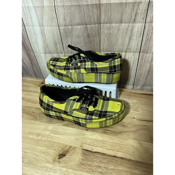 Vans Authentic Platform 2.0 Shoes Plaid Yellow Lemon Chrome Men 5 Women 6.5
