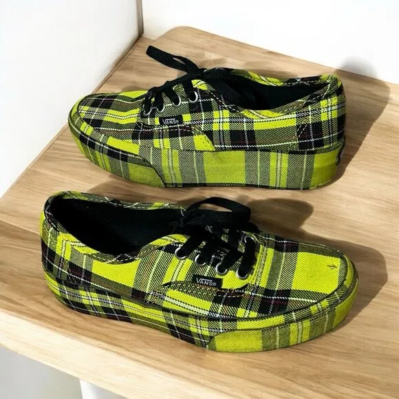 Vans Authentic Platform 2.0 Shoes Plaid Yellow Lemon Chrome Men 5 Women 6.5