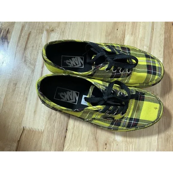 Vans Authentic Platform 2.0 Shoes Plaid Yellow Lemon Chrome Men 5 Women 6.5