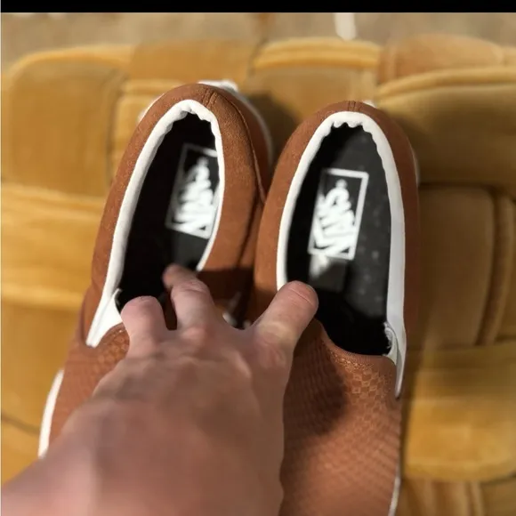 Vans Brown Slip-On Sneakers with Textured Finish
