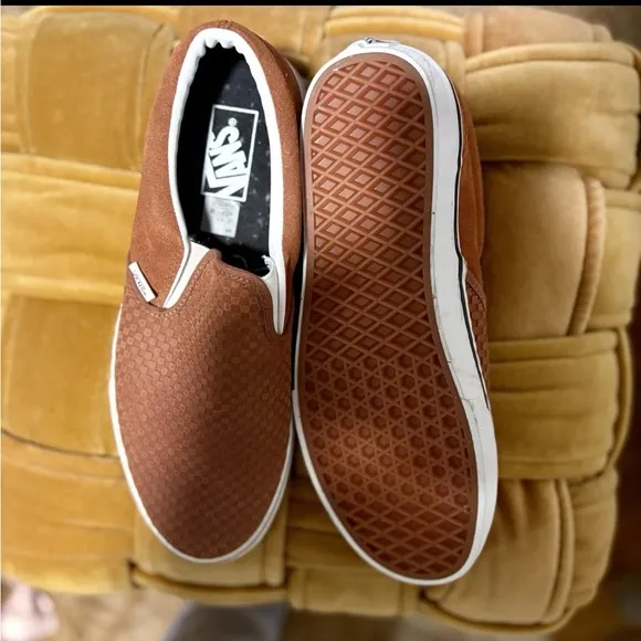 Vans Brown Slip-On Sneakers with Textured Finish