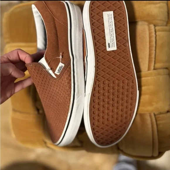 Vans Brown Slip-On Sneakers with Textured Finish