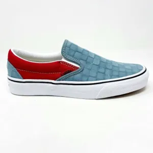 Vans Classic Slip On (Deboss Checkerboard) Grey Red Womens Shoes