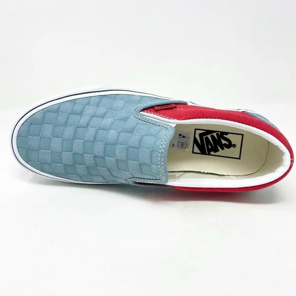 Vans Classic Slip On (Deboss Checkerboard) Grey Red Womens Shoes
