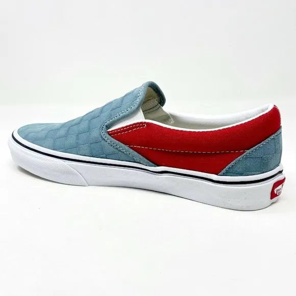 Vans Classic Slip On (Deboss Checkerboard) Grey Red Womens Shoes