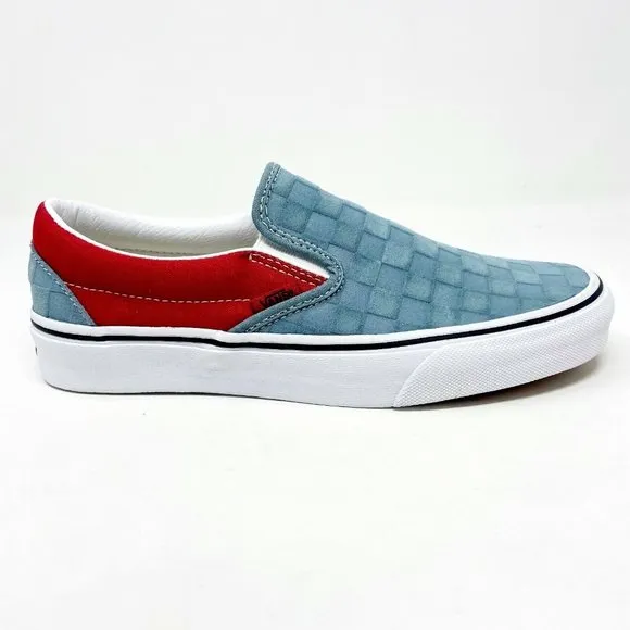 Vans Classic Slip On (Deboss Checkerboard) Grey Red Womens Shoes