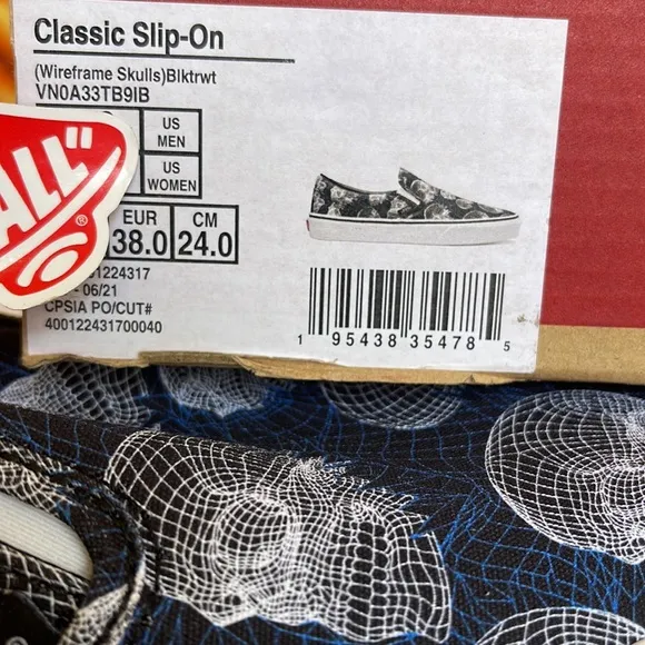 Vans Classic Slip-On(Wireframe Skulls) Black/Trwht VNOA33TB9IBWMNS sneakers