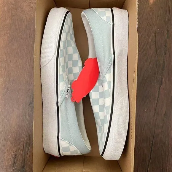 vans classic slip on checkboard baby blue size 7.5
