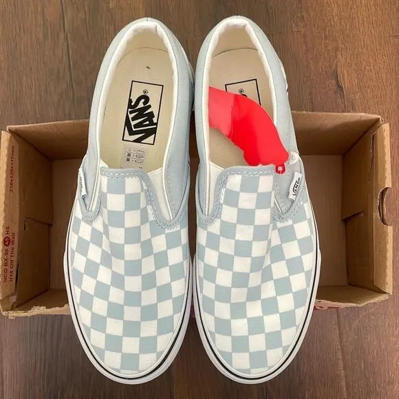 vans classic slip on checkboard baby blue size 7.5