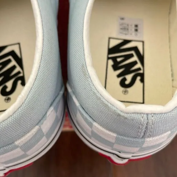 vans classic slip on checkboard baby blue size 7.5