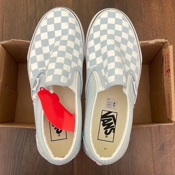 vans classic slip on checkboard baby blue size 7.5