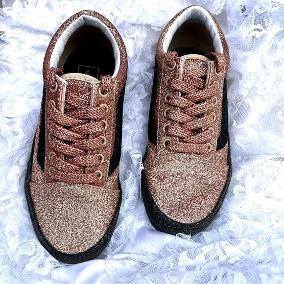 Vans Kids Off The Wall Gold Glitter Sneakers Size 1 508357 New