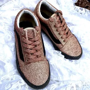 Vans Kids Off The Wall Gold Glitter Sneakers Size 1 508357 New