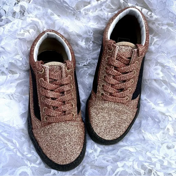Vans Kids Off The Wall Gold Glitter Sneakers Size 1 508357 New