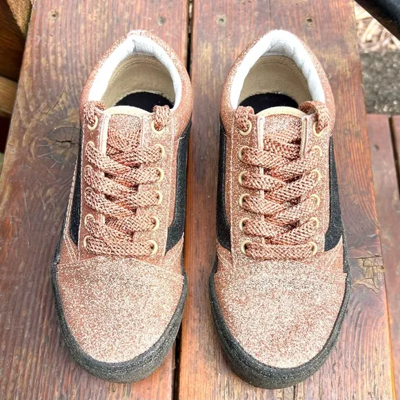 Vans Kids Off The Wall Gold Glitter Sneakers Size 1 508357 New