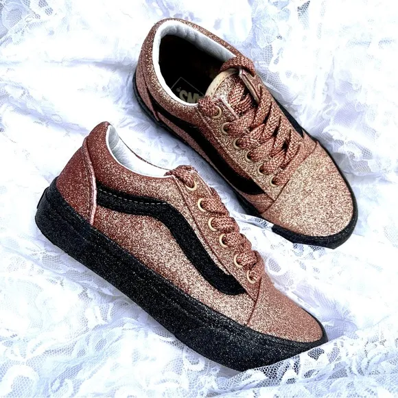 Vans Kids Off The Wall Gold Glitter Sneakers Size 1 508357 New
