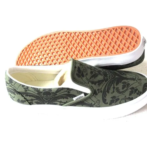 Vans Men's Classic Slip On Skull Tapestry Grape Leaf Canvas Shoes Size NIB