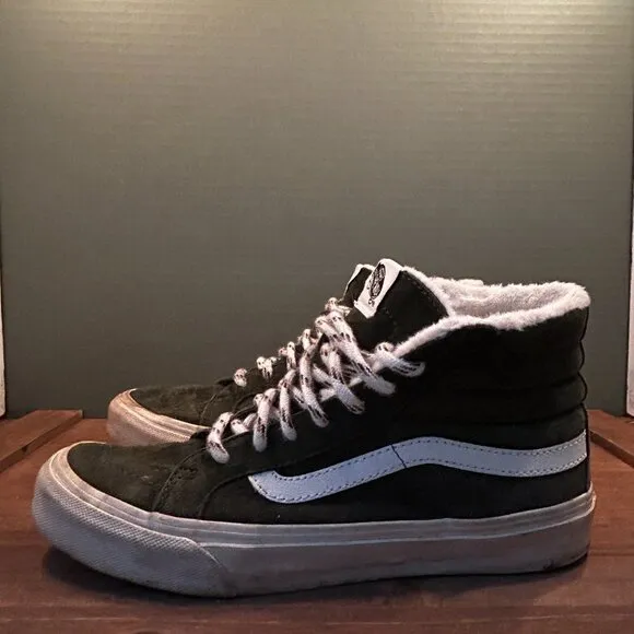 Vans Mens Dark Green Faux Fur Lined High Top Skateboard Shoes Size 6M/7.5W