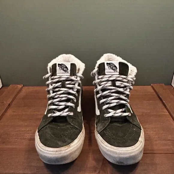 Vans Mens Dark Green Faux Fur Lined High Top Skateboard Shoes Size 6M/7.5W