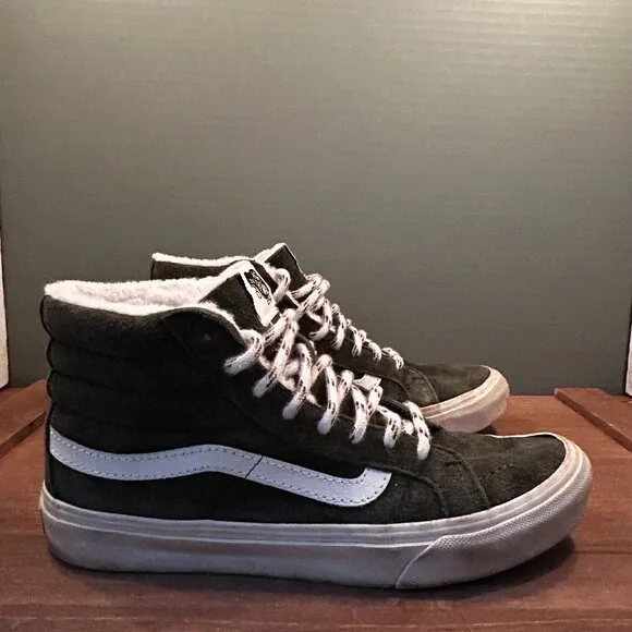 Vans Mens Dark Green Faux Fur Lined High Top Skateboard Shoes Size 6M/7.5W