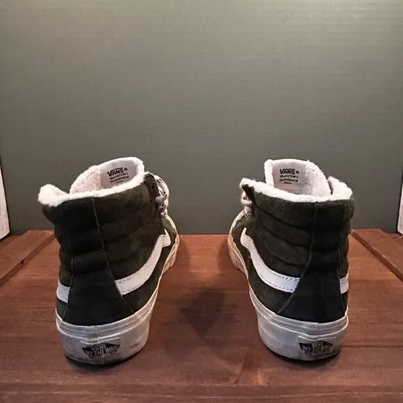 Vans Mens Dark Green Faux Fur Lined High Top Skateboard Shoes Size 6M/7.5W