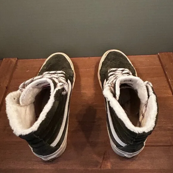 Vans Mens Dark Green Faux Fur Lined High Top Skateboard Shoes Size 6M/7.5W