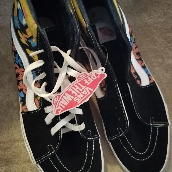 Vans Mens High-Top Black Floral Sneakers Funky Buddha