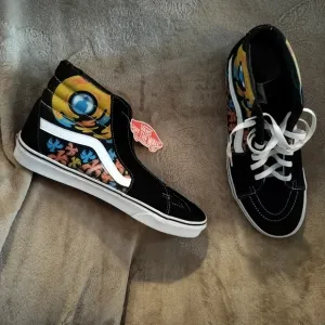Vans Mens High-Top Black Floral Sneakers Funky Buddha