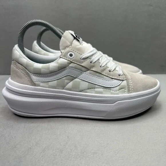 VANS Old Skool Overt CC Womens Size 7 Shoes Platform White Suede Check Sneakers