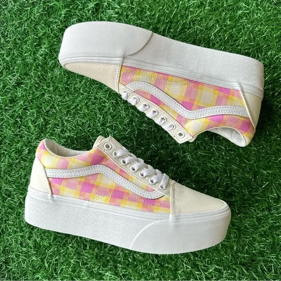 💫Vans Old Skool Stacked Pastel Picnic Pink Plaid