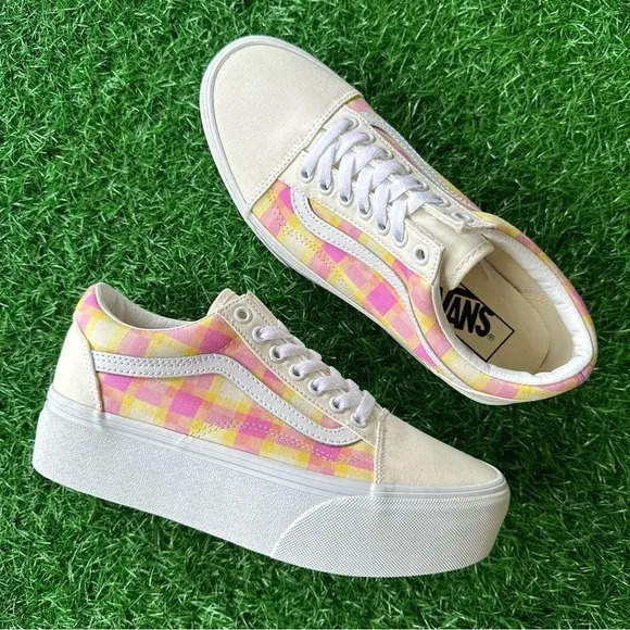 💫Vans Old Skool Stacked Pastel Picnic Pink Plaid