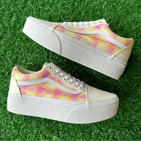 💫Vans Old Skool Stacked Pastel Picnic Pink Plaid