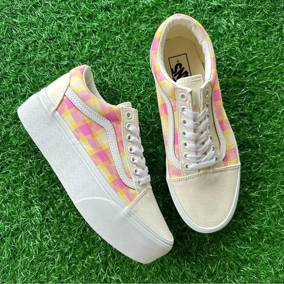 💫Vans Old Skool Stacked Pastel Picnic Pink Plaid