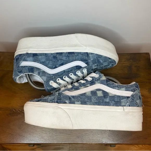Vans | Old Skool Stacked Platform Shoes - Woven Denim Blue ; Womens 6