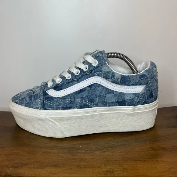 Vans | Old Skool Stacked Platform Shoes - Woven Denim Blue ; Womens 6