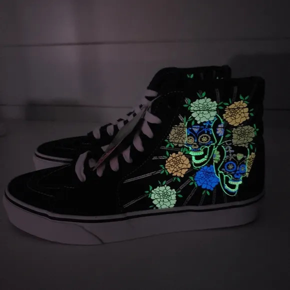 Vans SK8-Hi Dia De Los Muertos Day of the Dead Suede shoes Glow in the dark 6.5