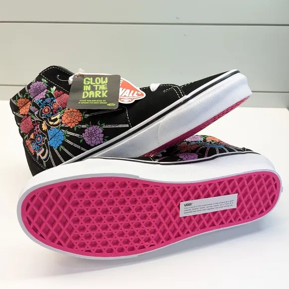 Vans SK8-Hi Dia De Los Muertos Day of the Dead Suede shoes Glow in the dark 6.5