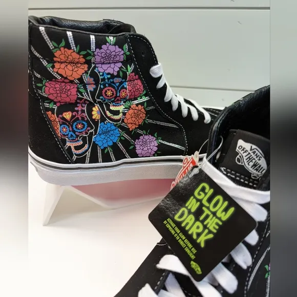 Vans SK8-Hi Dia De Los Muertos Day of the Dead Suede shoes Glow in the dark 6.5