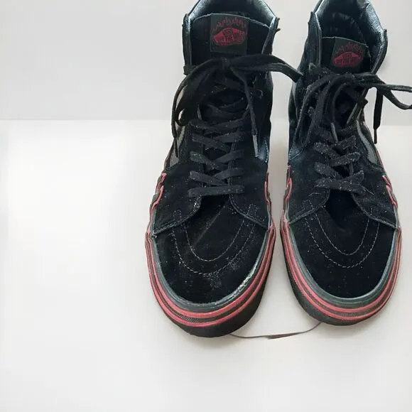 Vans Sk8 Hi Flame Men's Black And Red Flame High top Skater Shoes Size 13