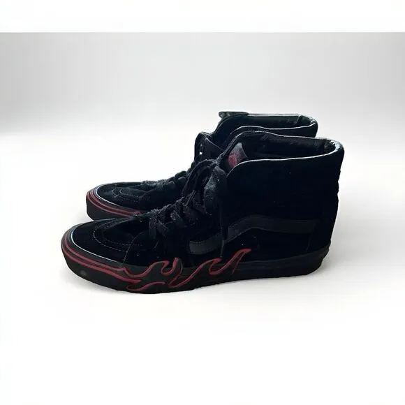 Vans Sk8 Hi Flame Men's Black And Red Flame High top Skater Shoes Size 13