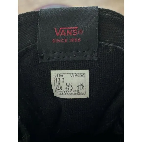 Vans Sk8 Hi Flame Men's Black And Red Flame High top Skater Shoes Size 13