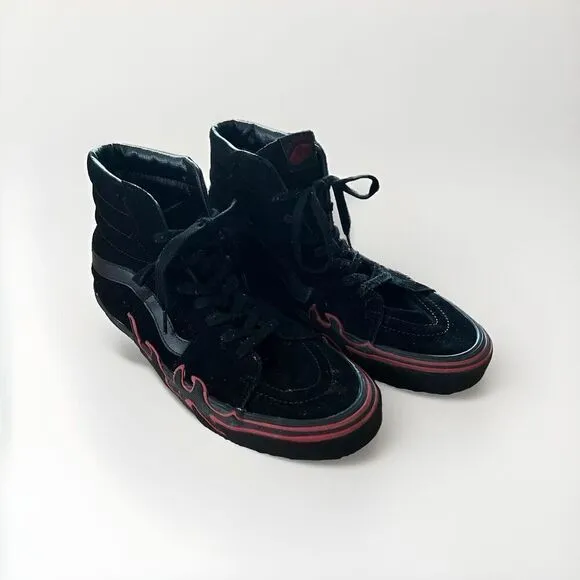 Vans Sk8 Hi Flame Men's Black And Red Flame High top Skater Shoes Size 13
