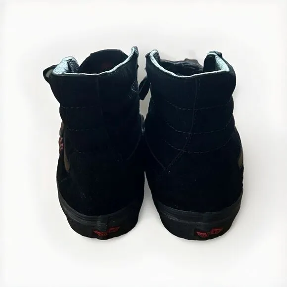 Vans Sk8 Hi Flame Men's Black And Red Flame High top Skater Shoes Size 13