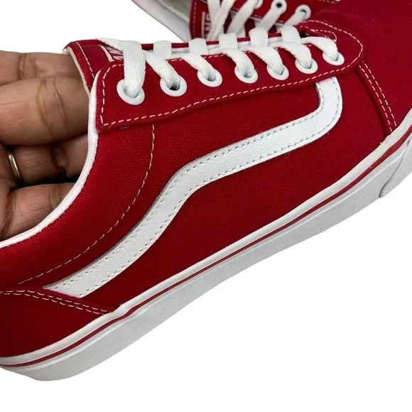 Vans Ward Racing Red White Lace Up Canvas Sneaker